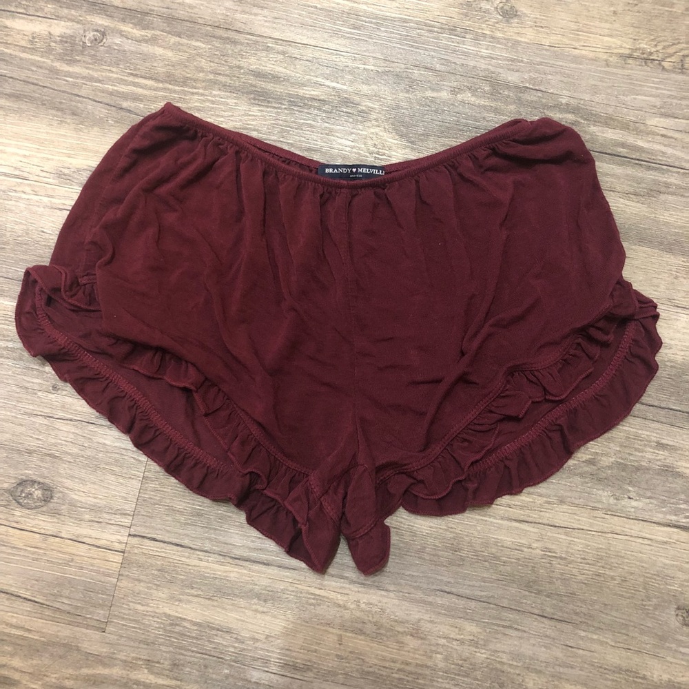 Brandy Melville maroon ruffle shorts